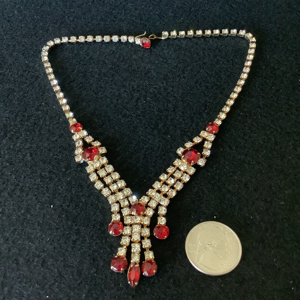 Vintage ruby red rhinestone choker necklace.